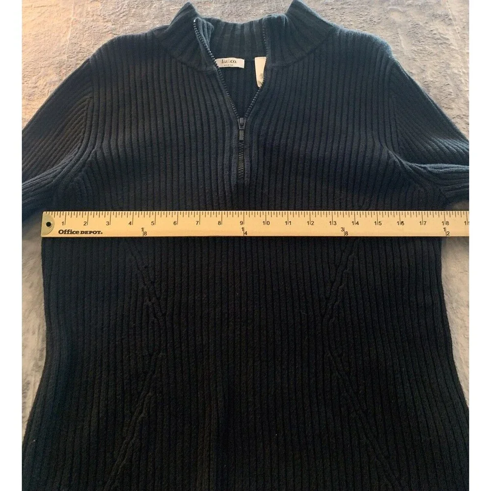 Liz & Co Woman  1X Black 1/4‎ Zip Pullover Ne Neck Sweater Large Heritage